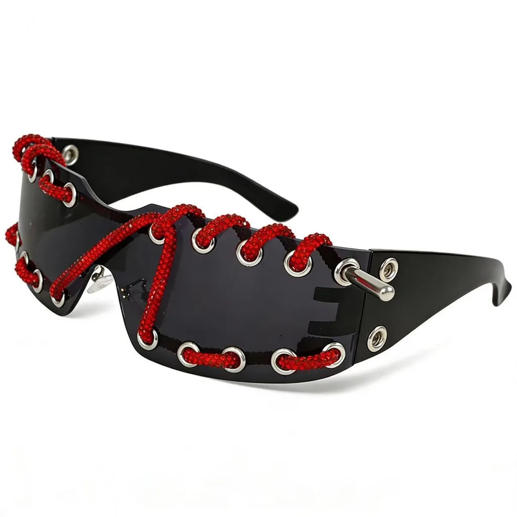Y2K Wide Shield Sunglasses UV400 Polarized Unisex Shield Sunglasses SWANS Black Red