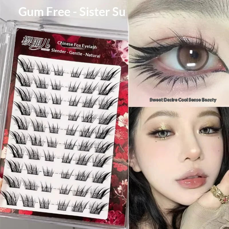 SWANS Fox Eye Self-Adhesive False Lashes – Fluffy Winged Cluster False Eyelashes SWANS