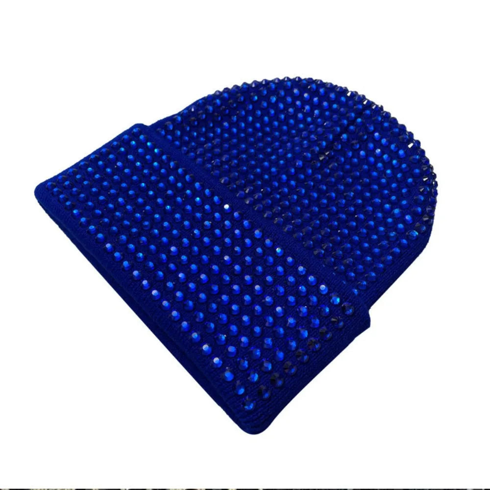 Y2K Rhinestone Knit Beanie Hat – Stretchy Shiny Cap Men & Women Knit Beanie Hat SWANS Blue
