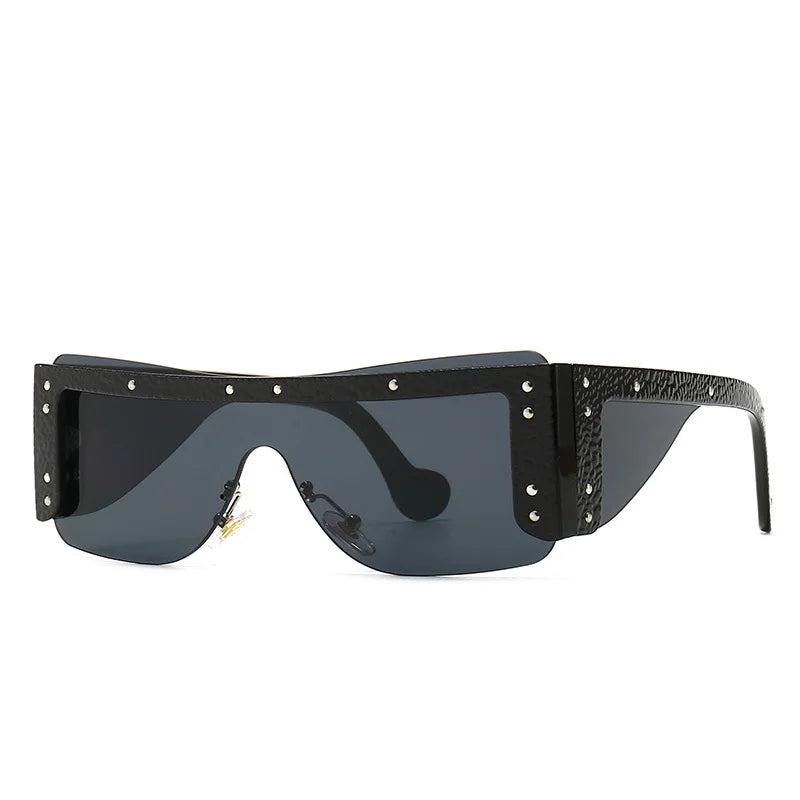 Y2K Rimless Rivet Sunglasses – Unisex Punk Vintage Shades Fashion Sunglasses SWANS Black Black