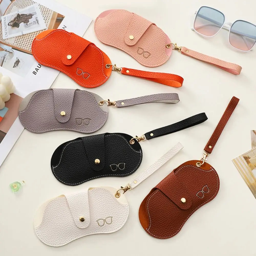 Leather Sunglasses Pouch – Lychee Pattern Case & Wrist Strap Eyewear Case SWANS