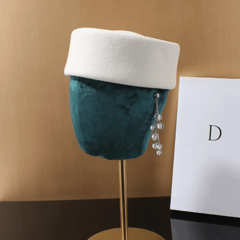 Women's Wool Felt Pillbox Beret – British Retro Fascinator Hat Pillbox Beret Hat SWANS White