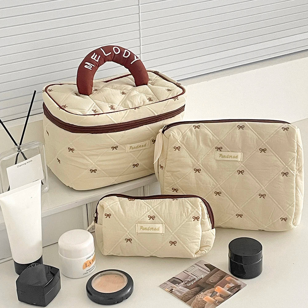 Blue Quilted Cosmetic Bag – Large Makeup & Toiletry Pouch Cosmetic Makeup Bag SWANS