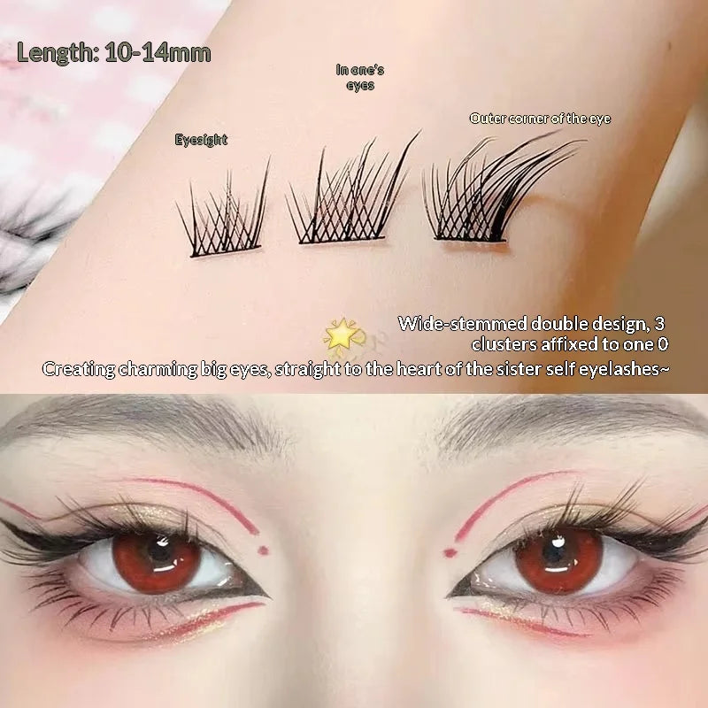 SWANS Fox Eye Self-Adhesive False Lashes – Fluffy Winged Cluster False Eyelashes SWANS