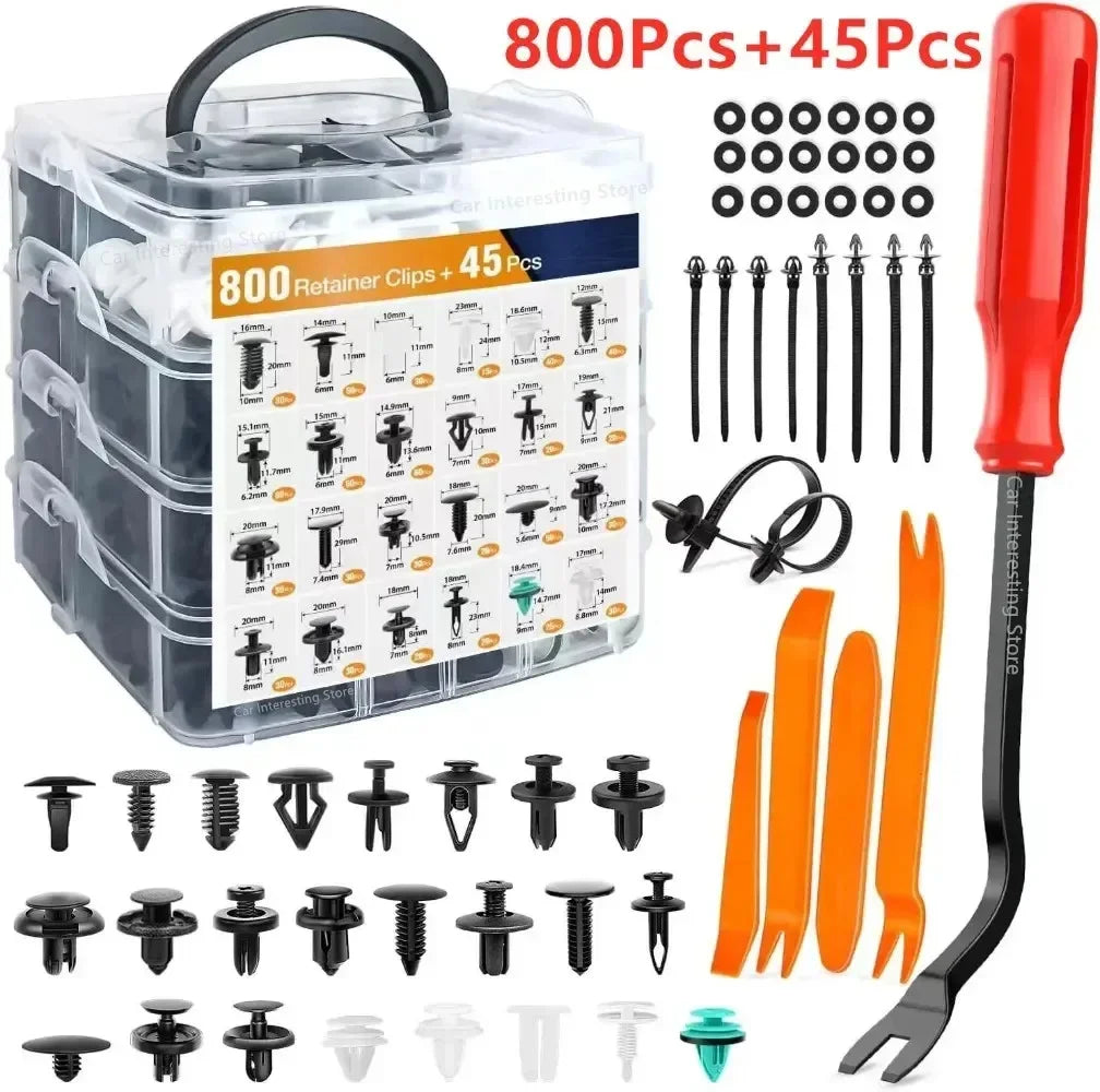 800-Pc Car Fastener Clip Kit – Push Retainer Pin Rivets Auto Fastener Clip Kit SWANS