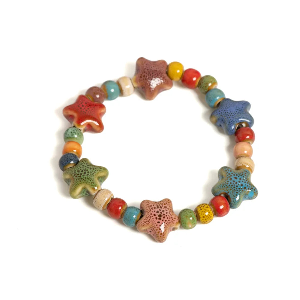 Adjustable Ceramic Boho Star Bead Bracelet – Handmade Ethnic Beaded Bracelet SWANS