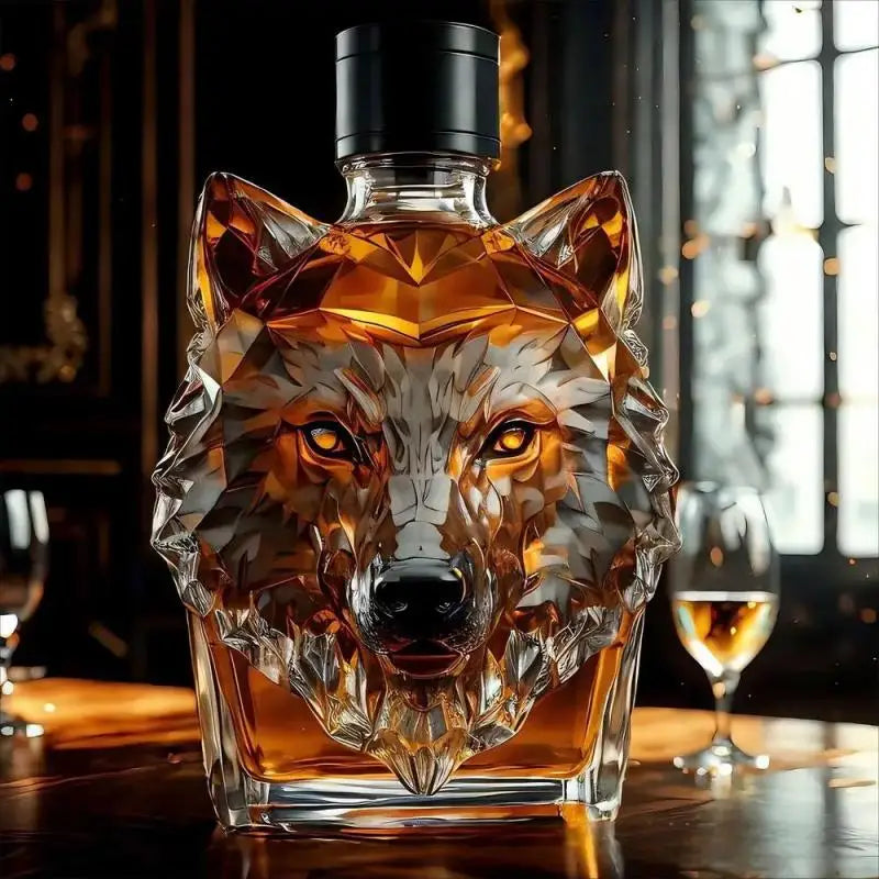 Wolf Sculpture Whiskey Glass Bottle | 350ml Collectible Bar Art Decorative Glass Bottle SWANS