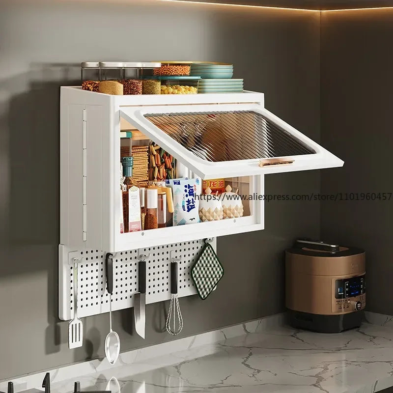 Wall-Mounted Kitchen Rack – Punch-Free Seasoning Storage Box Kitchen Wall Organizer SWANS