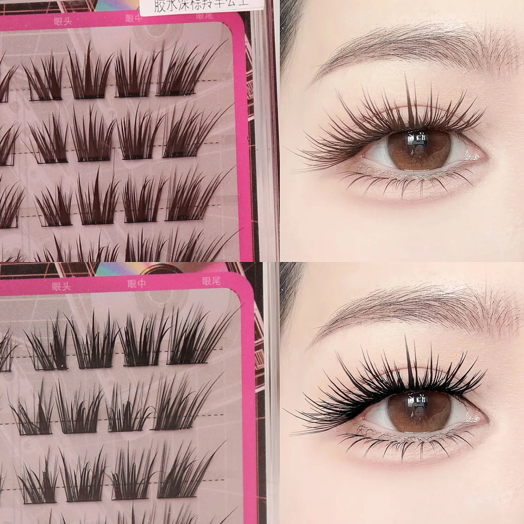 Glue-Free Double Layer Cluster Lashes – Manga Winged Style False Eyelashes SWANS
