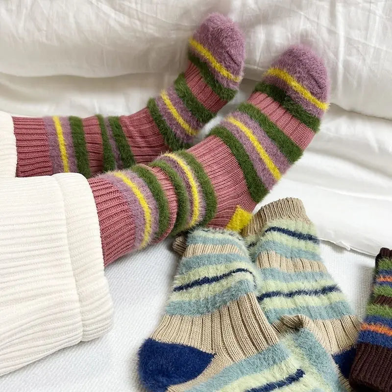 Korean Color Block Mink Velvet Socks – Thick Women's Winter Women's Winter Socks SWANS