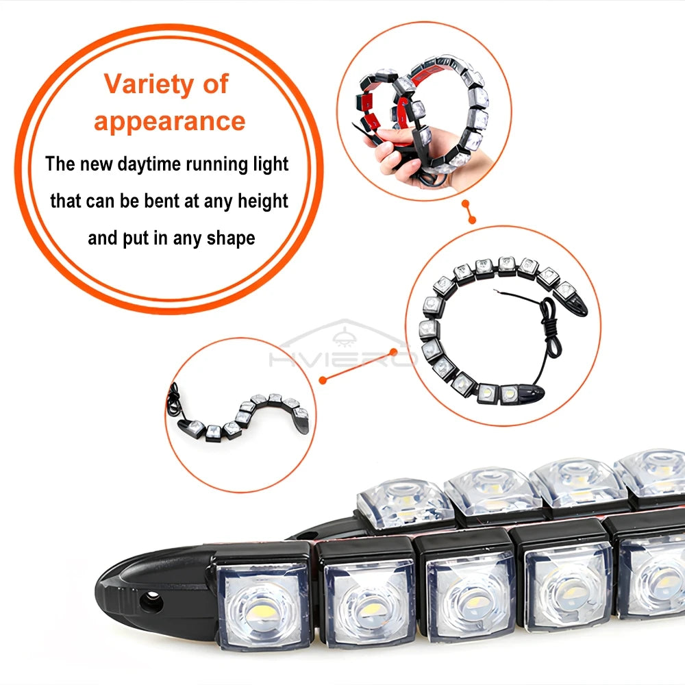 HVIERO Flexible LED DRL Strip 12V IP67 – Daytime Running Light LED DRL Strip Light SWANS
