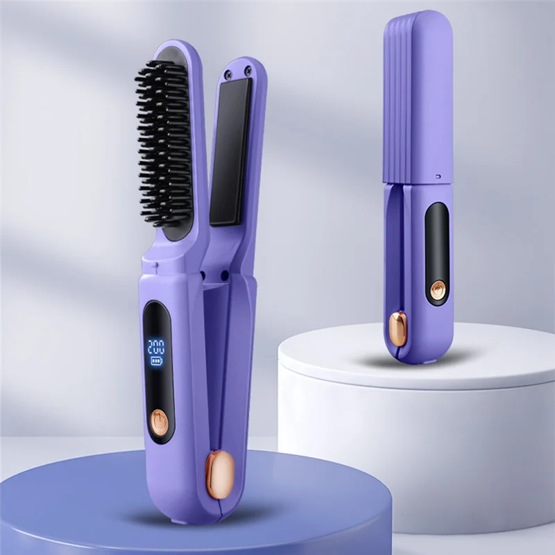 2-in-1 Portable Hair Straightening Brush | Digital Anti-Scald Hair Straightening Brush SWANS