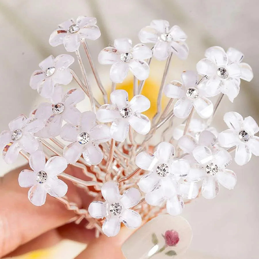 Flower Zircon Bridal Hair Clips & U-Shape Pins Set 10/16pc Bridal Hair Clips SWANS