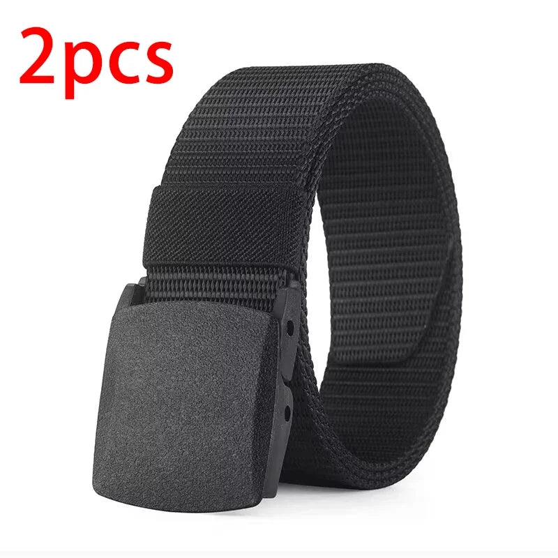 Unisex Tactical Canvas Nylon Belt – Metal-Free Sports Belt Tactical Canvas Belt SWANS 2pcs Black 120cm