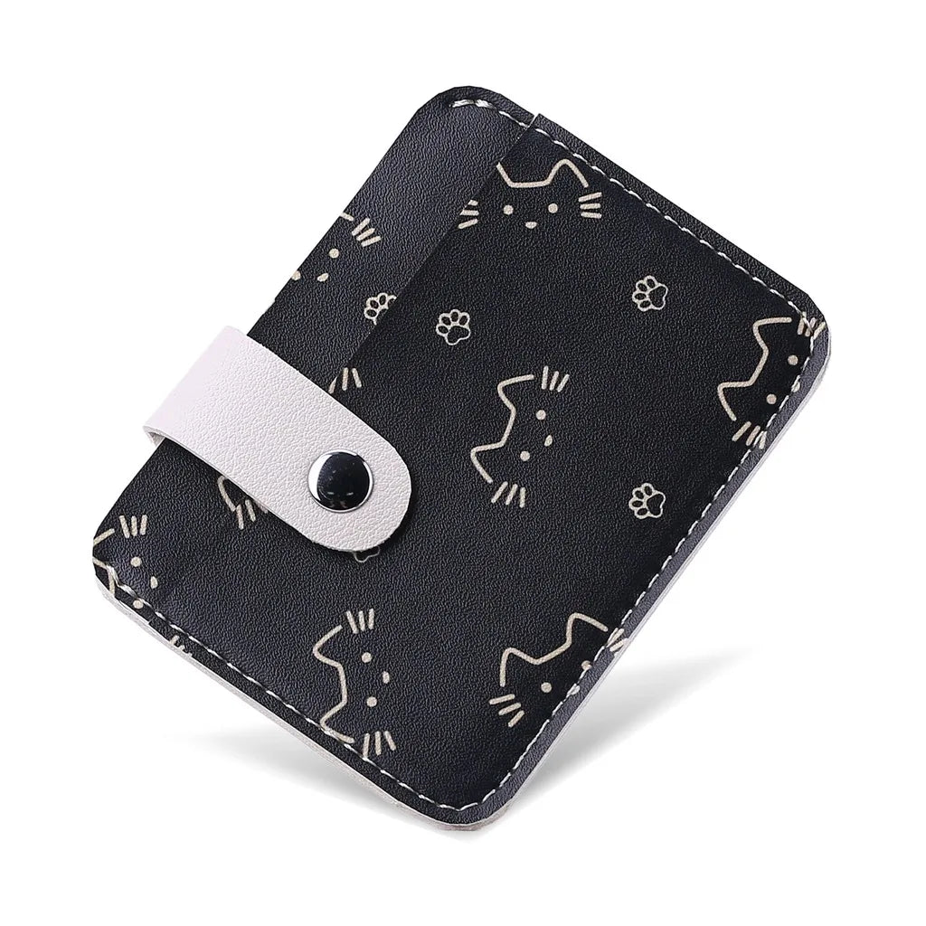 Women's Cat Print PU Leather Card Holder – Anti-Magnetic Mini Wallet Mini Card Wallet SWANS