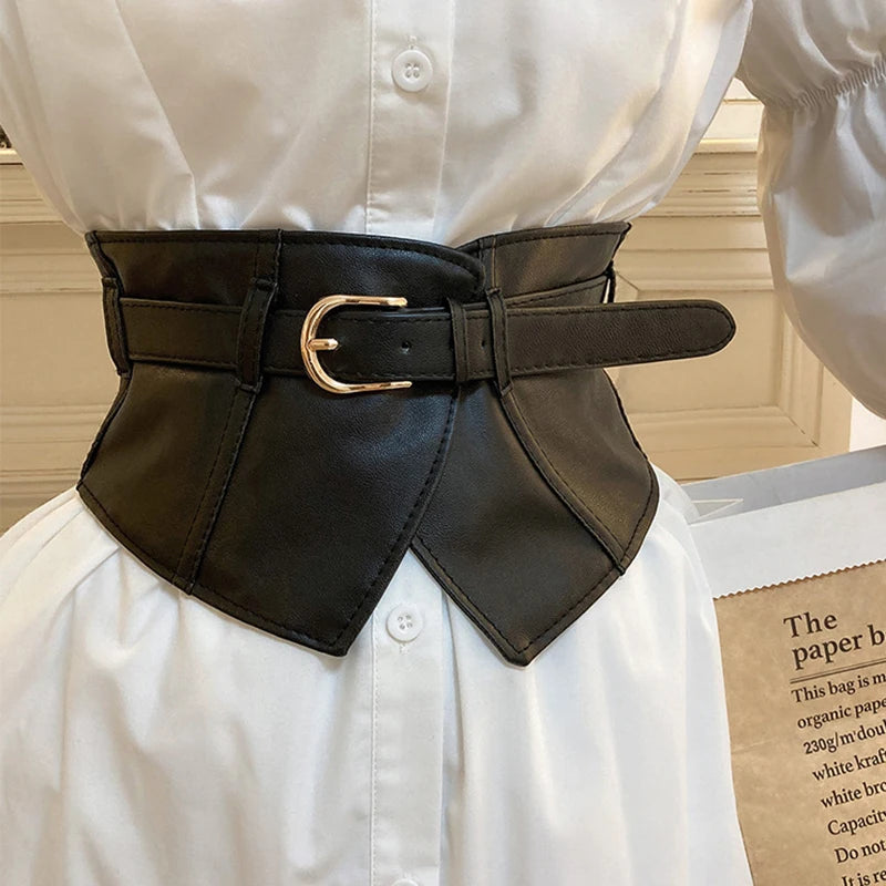 Women's Wide Elastic Corset Belt – PU Leather Waist Cincher Wide Corset Belt SWANS