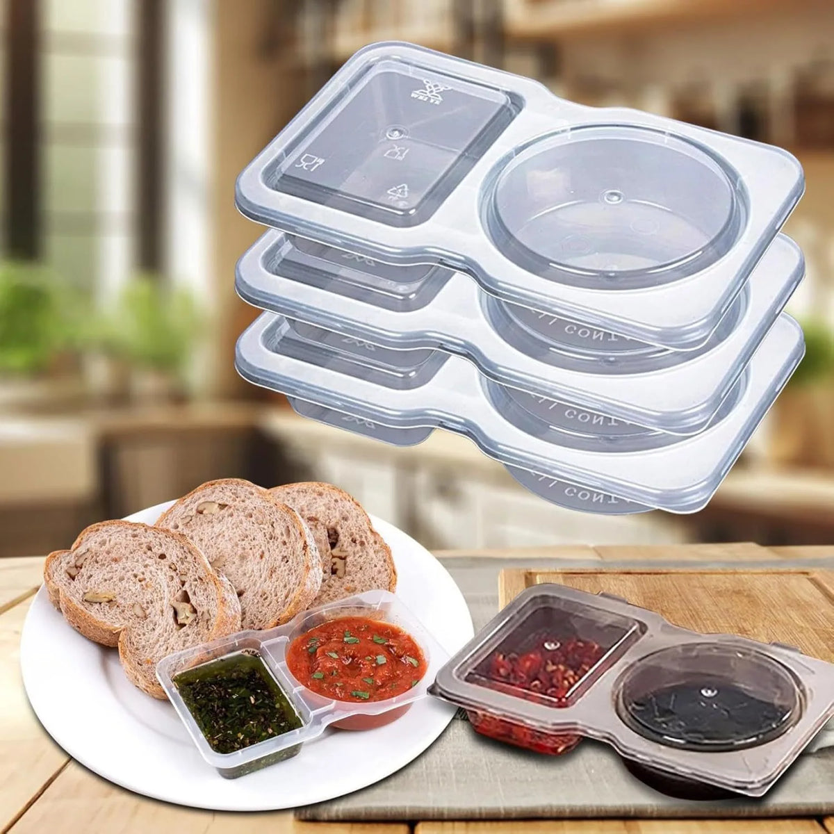 SWANS Dual-Compartment Disposable Sauce Boxes | 1–50 Pack Condiment Containers SWANS