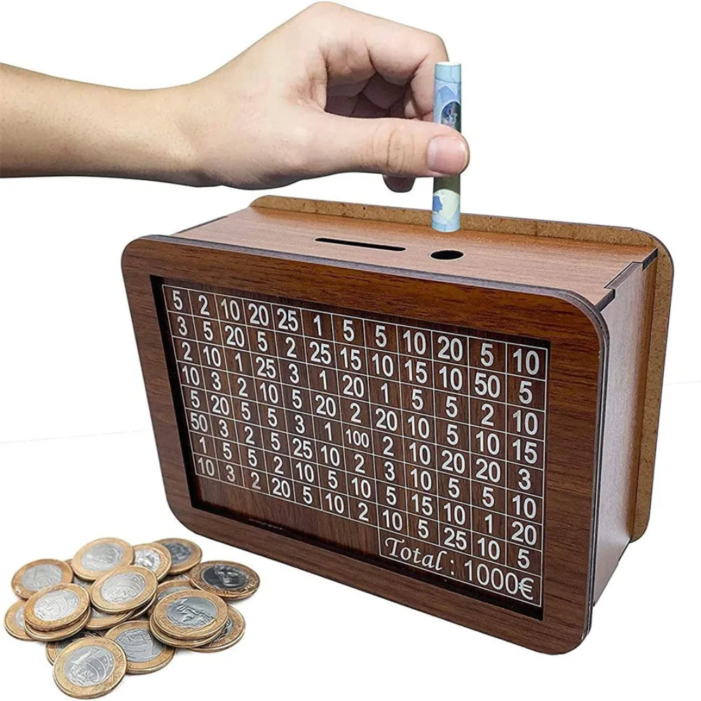 Wooden Money Box with Savings Goal Counter – Kids Piggy Bank Wooden Piggy Bank SWANS 1000 capacity