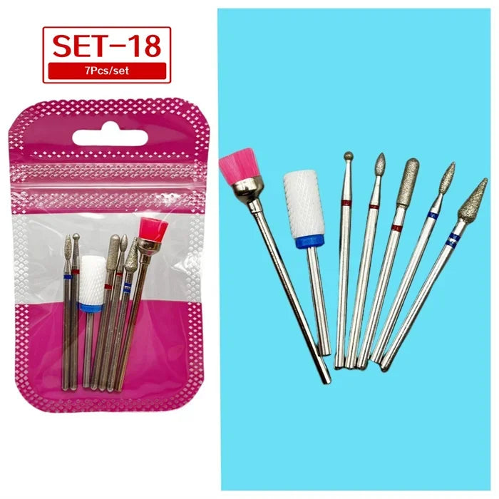 Tungsten Steel Nail Drill Bit Set – Cuticle Milling Cutter 6/7pc Nail Drill Bit Set SWANS 18