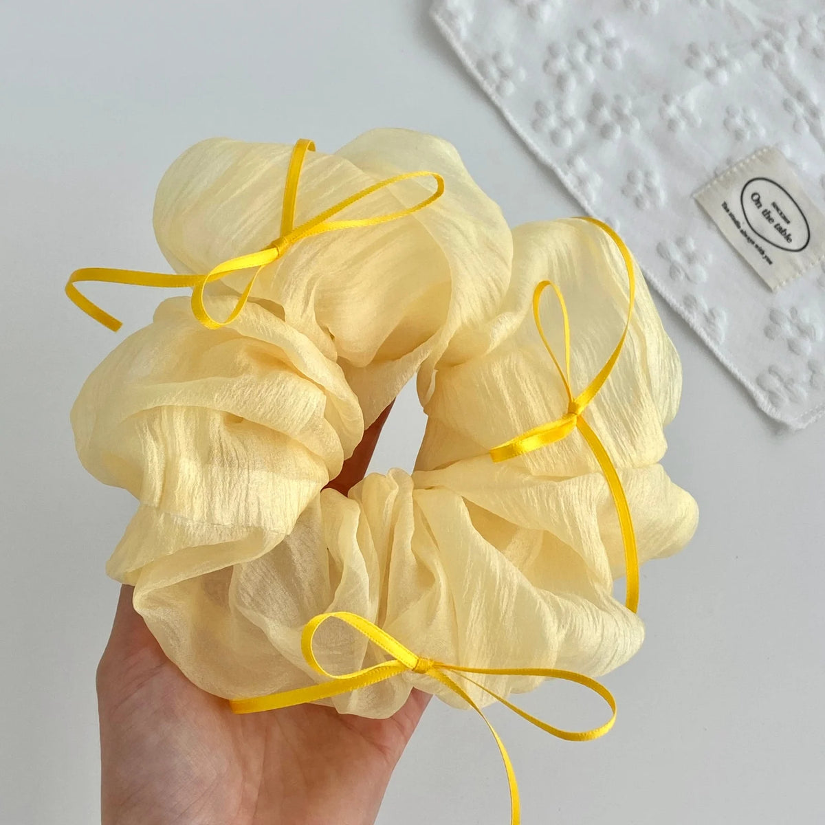 Yellow Bow Chiffon Scrunchie – Soft Large Breathable Hair Tie Chiffon Scrunchie SWANS