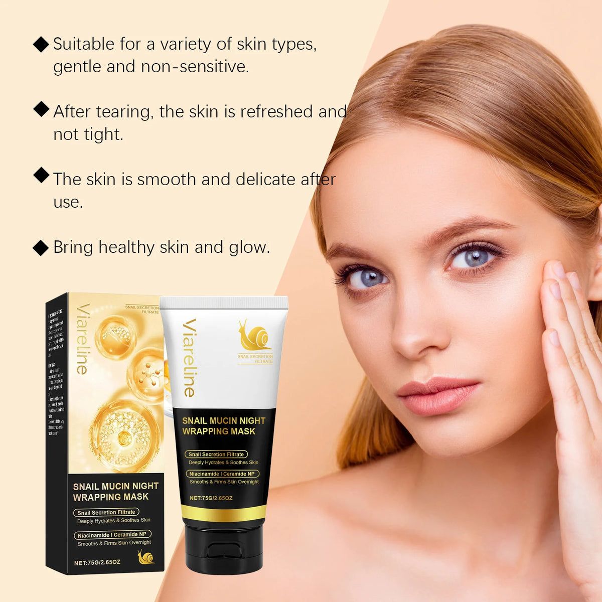 VIARELINE Snail Mucin Peel-Off Night Mask – Hydrating & Firming Overnight Facial Mask SWANS