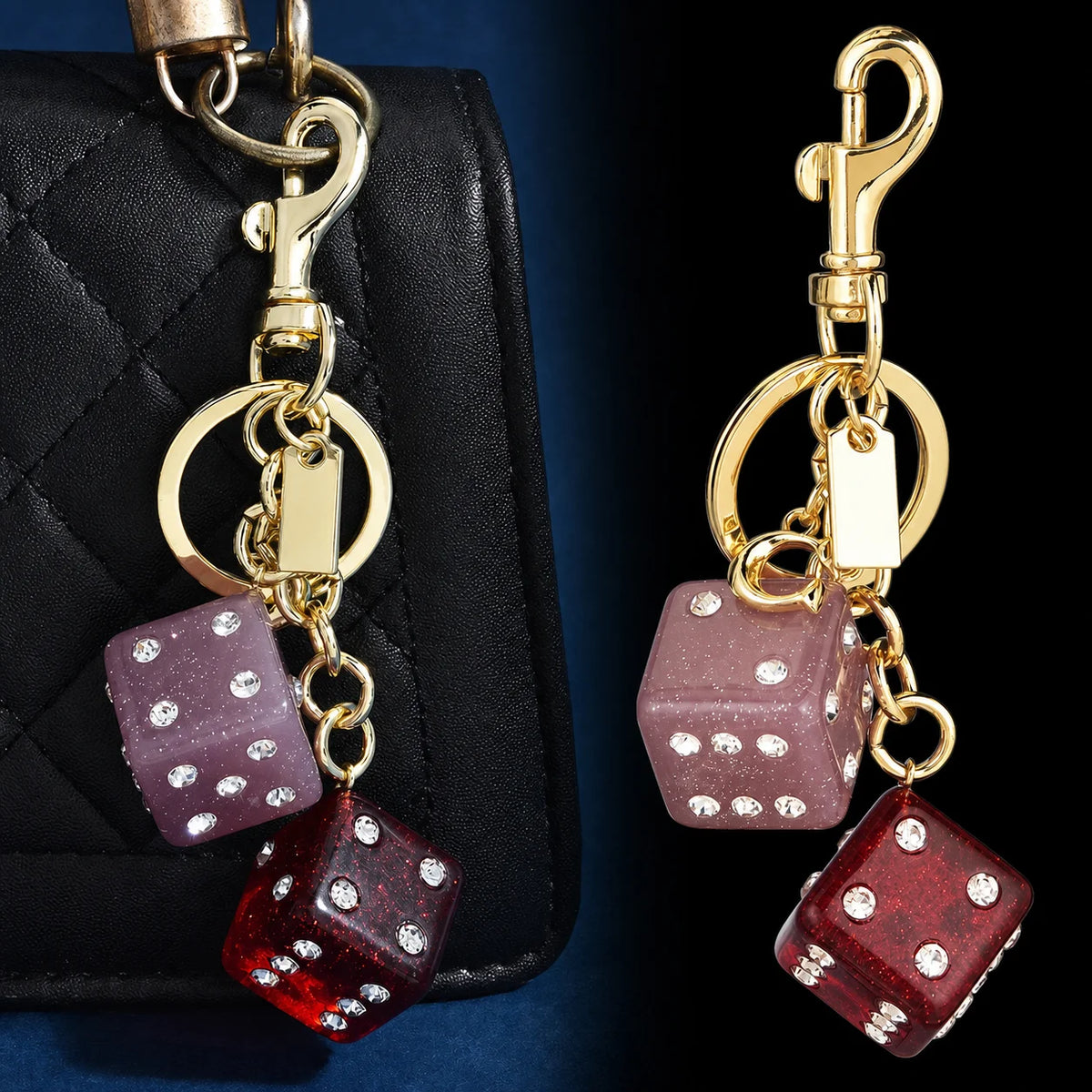 Rhinestone Dice Keychain – Glitter Alloy Geometric Pendant Fashion Keychain SWANS