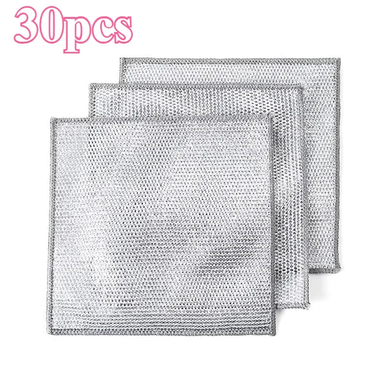 SWANS Steel Wire Dish Cloth – Double-Sided Pot Scrubber Kitchen Scrubber Cloth SWANS silver 30pcs