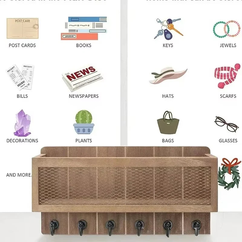 SWANS Wall-Mounted Wood Key & Mail Organizer Rack Key & Mail Organizer SWANS