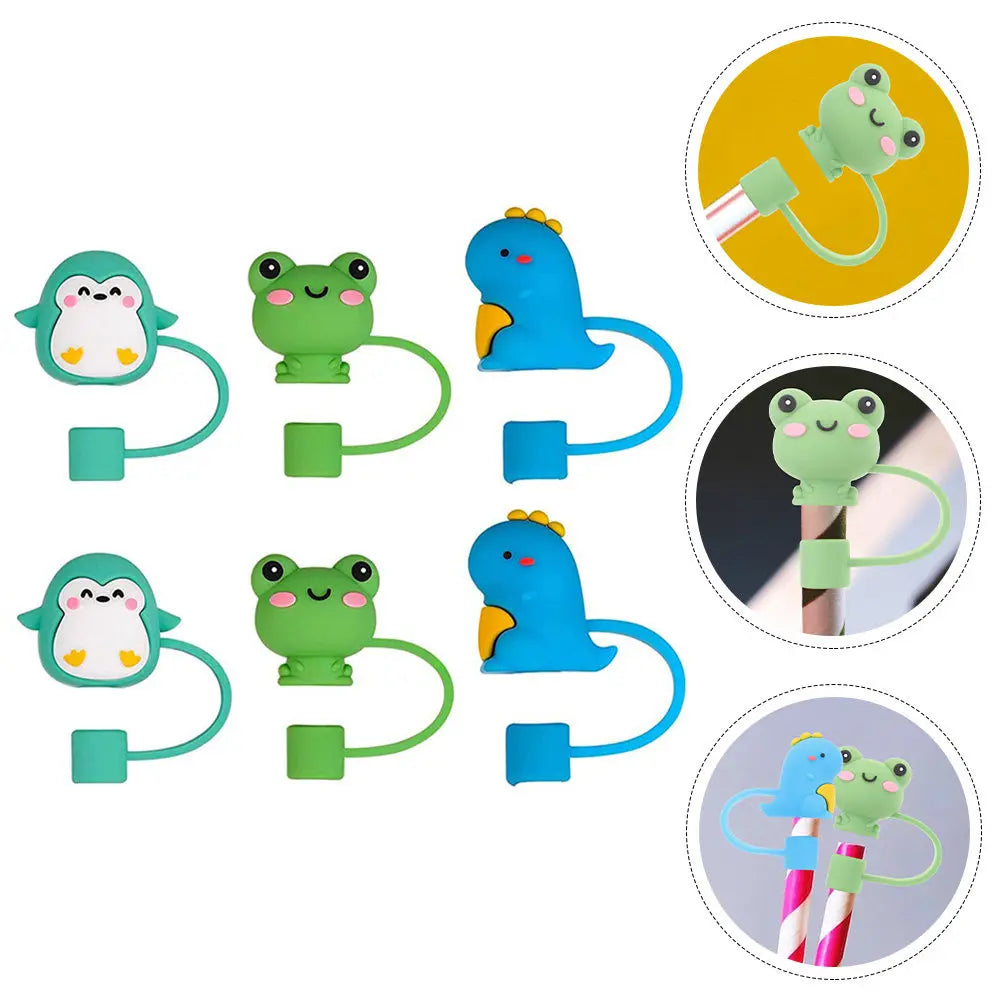 6-Pack Cute Cartoon Silicone Straw Covers & Caps | Reusable Straw Cover Caps SWANS Default Title