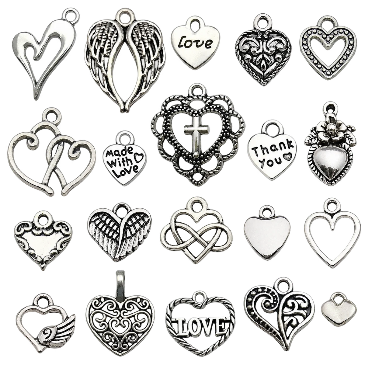 20-Pack Vintage Heart Alloy Charms for DIY Jewelry Making Jewelry Charms Set SWANS 20pcs Dark Silver