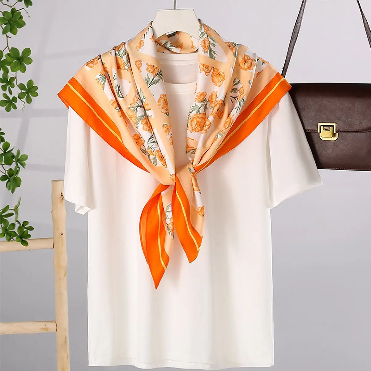 Geometric Satin Square Scarf – Silk Shawl & Bandana for Women Fashion Square Scarf SWANS