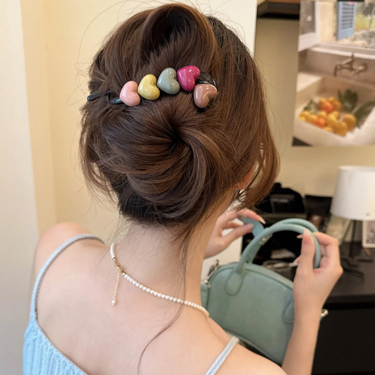 Colorful Bead Hair Claw Clip – Korean Heart & Round Style Hair Claw Clip SWANS