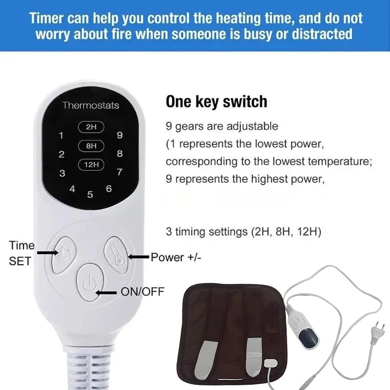 YTYIN Graphene Heating Pad 220V – 9-Level Temp & Timer Electric Heating Pad SWANS