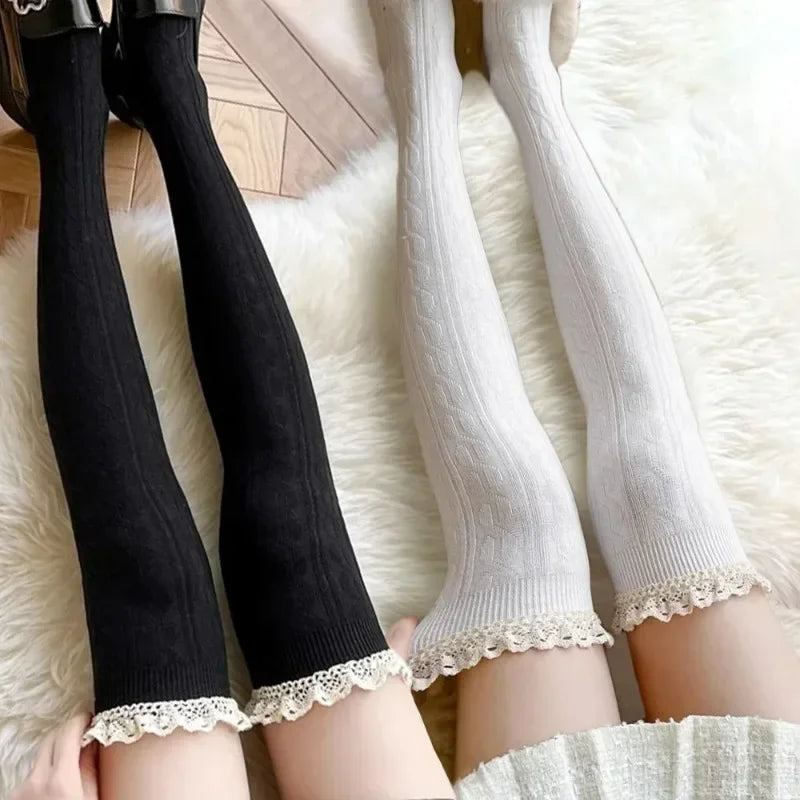 Lolita Lace-Up Thigh High Stockings – JK Over-Knee Socks Thigh High Stockings SWANS