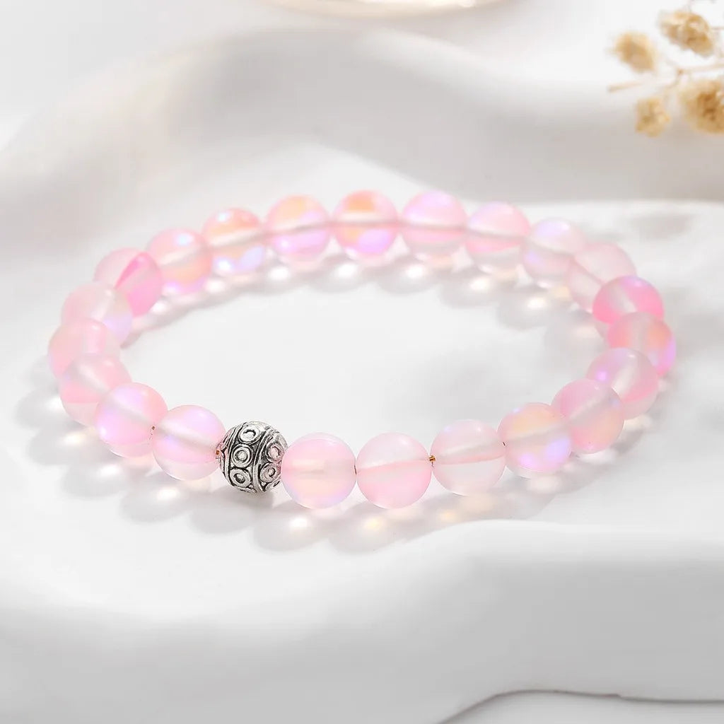 Frosted Moonstone Elastic Bracelet – Bohemian Crystal Beaded Crystal Beaded Bracelet SWANS Pink