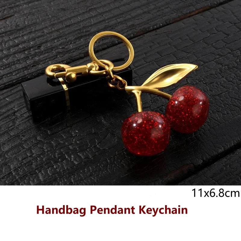 Red Cherry Pendant Keychain – Trendy Bag Charm & Keyring Pendant Keychain SWANS 11x6.8cm