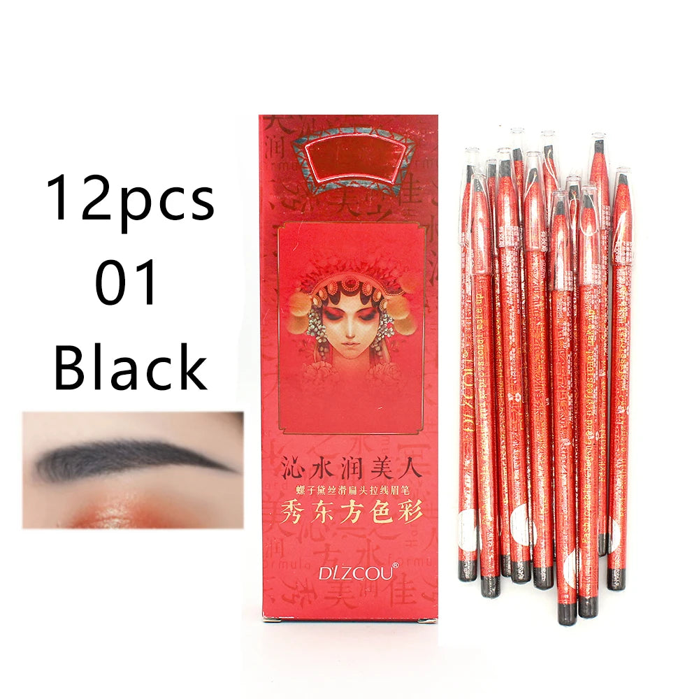 12-Pack Waterproof Eyebrow Pencil Set – 6 Colors Long-Lasting Eyebrow Pencil Set SWANS 12pcs 01Black