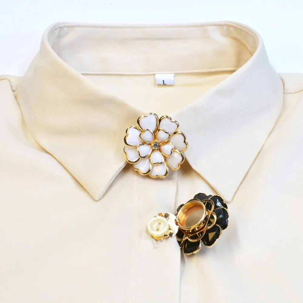 Rhinestone Floral Cufflink Brooch – Enamel Button Cover Brooch Cufflink SWANS