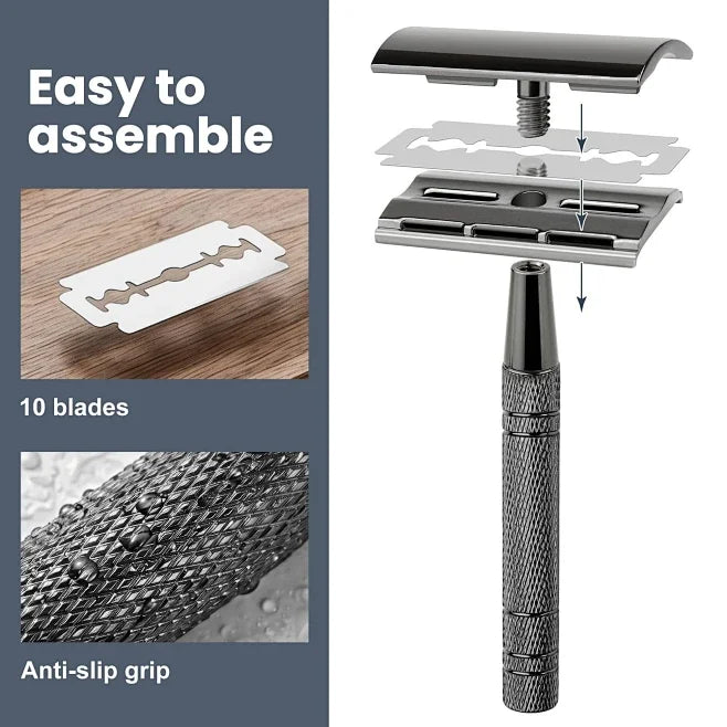 SWANS Double Edge Safety Razor + 10 Stainless Steel Blades Safety Razor SWANS