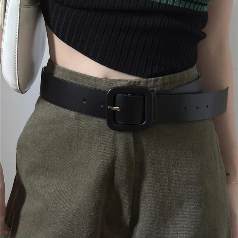 FAITOLAGI Wide PU Leather Belt Women Pin Buckle Waist Strap Wide Fashion Belt SWANS