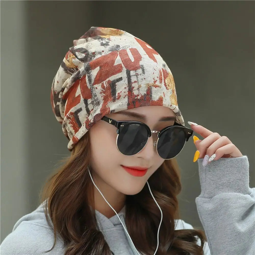 Breathable Turban Beanie Cap – Women's Ruffle Stripe Head Wrap Turban Beanie Cap SWANS