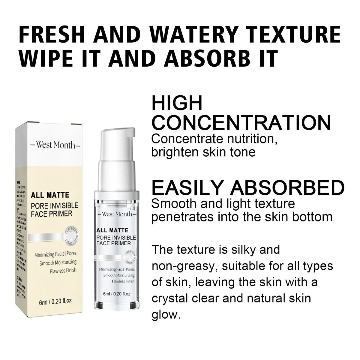 WEST MONTH Face Primer – Oil Control & Pore Minimizing 6ml Face Makeup Primer SWANS