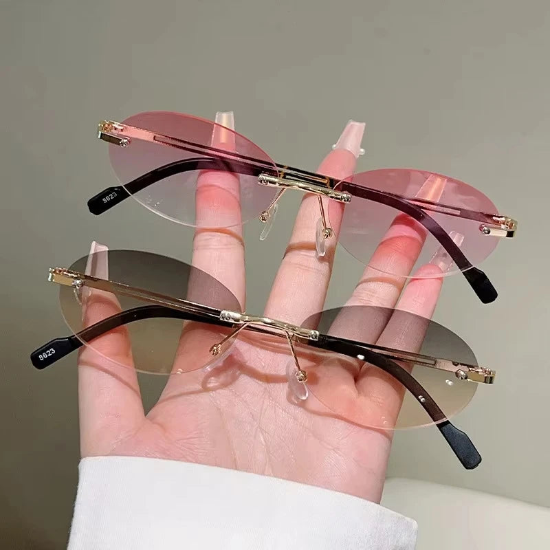 Rimless Oval Sunglasses UV400 Gradient Unisex Shades Fashion Sunglasses SWANS