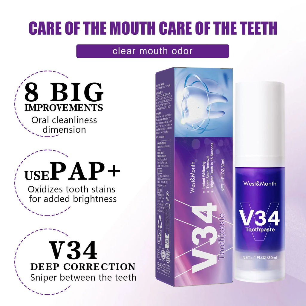 V34 Purple Toothpaste Cleaning Mousse – Pump Oral Care Toothpaste Mousse SWANS