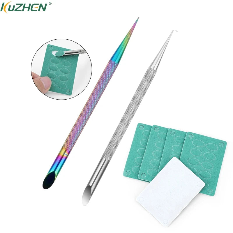 Stainless Steel Cuticle Pusher & Nail Sandpaper File Set Nail Cuticle Tool SWANS