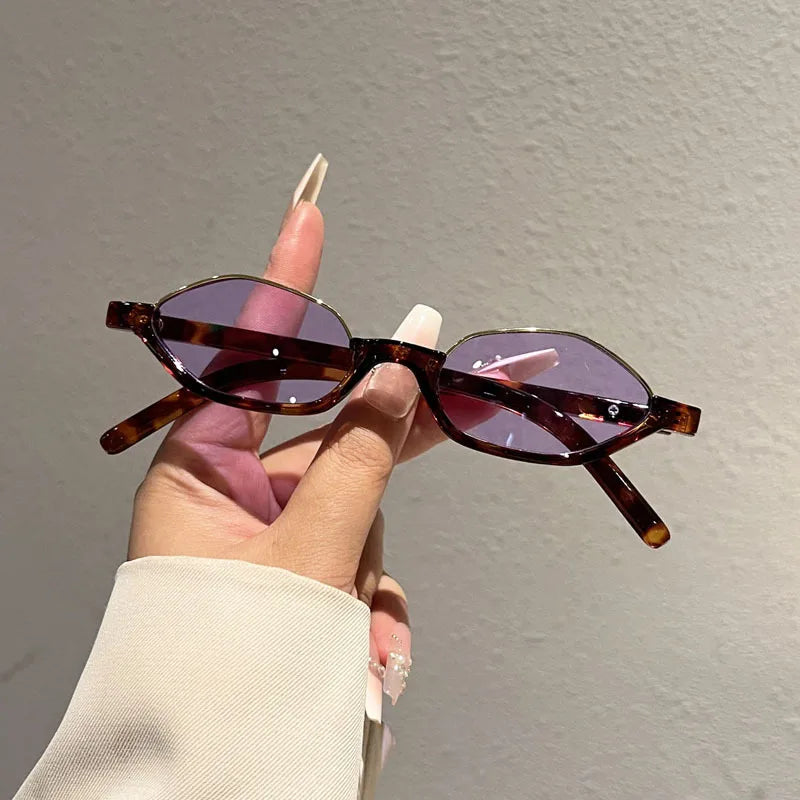 Y2K Rivet Punk Sunglasses – Unisex Vintage Metal Small Frame Punk Sunglasses SWANS Leopard Purple As the picture