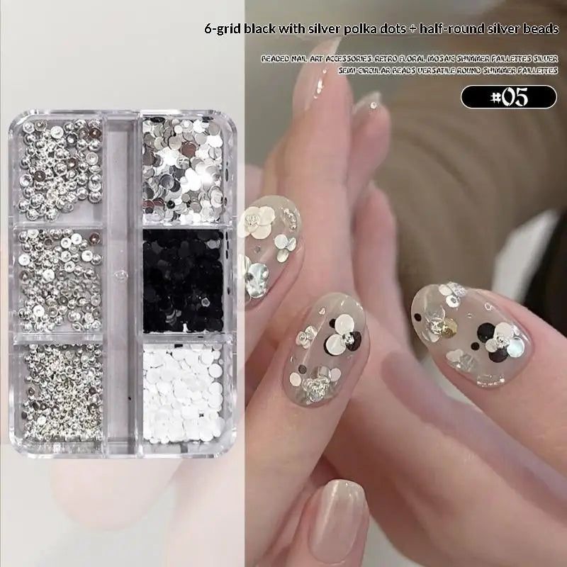 YOVIP Nail Art Glitter Sequins & Charm Kit – 6/12 Grids Nail Art Decor Kit SWANS A5