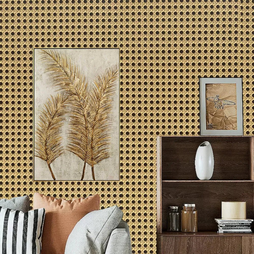 Retro 3D Rattan PVC Wall Sticker – Self-Adhesive Wallpaper Peel & Stick Wallpaper SWANS