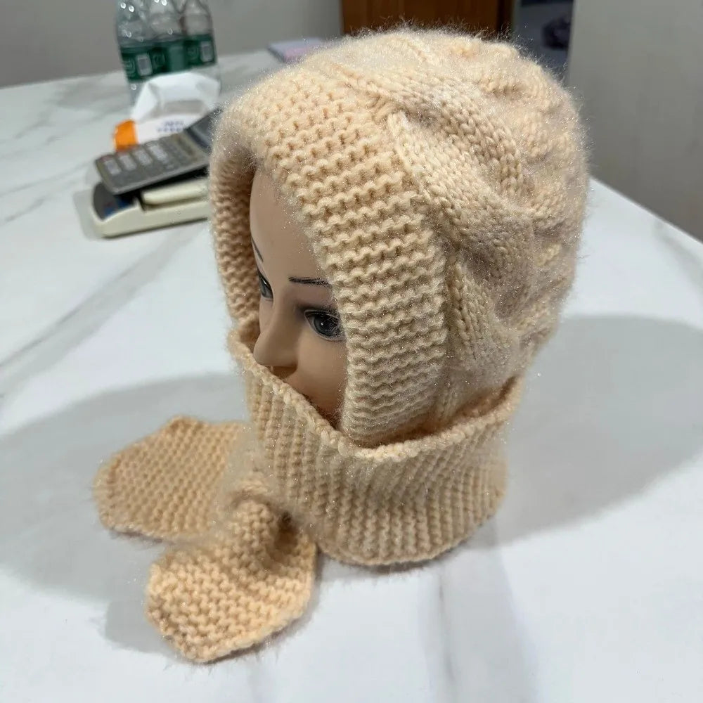 Women's 2-in-1 Hooded Scarf & Hat – Soft Faux Fur Winter Set Hooded Scarf Set SWANS