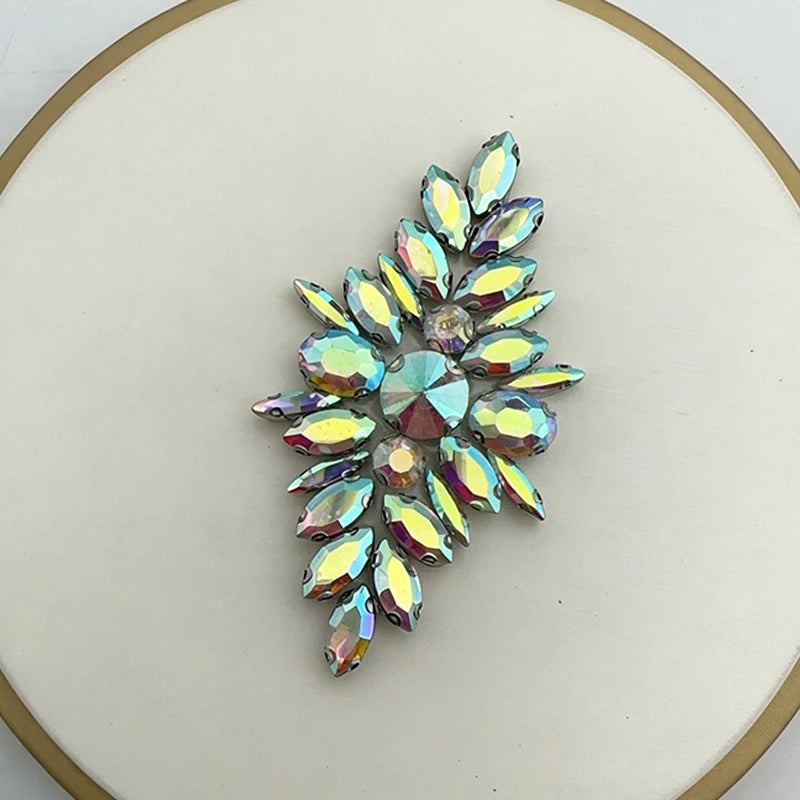 Floral Rhinestone Iron-On Applique – Crystal Beaded Patch Rhinestone Iron-On Patch SWANS A3